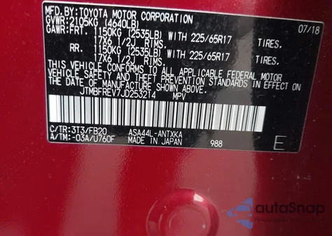 2018 Toyota Rav4 Le z USA, uszkodzony, nr VIN JTMBFREV7JD253214